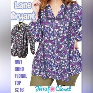 🌷NWT LANE BRYANT Sz16 BOHO FLORAL TUNIC TOP